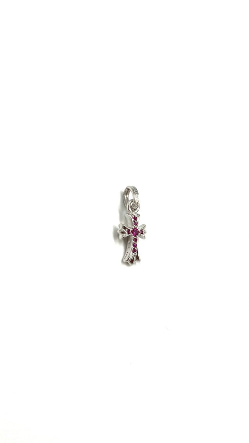 BABY FAT CH CROSS CHARM/PAVE PNK SAPH/18KWG